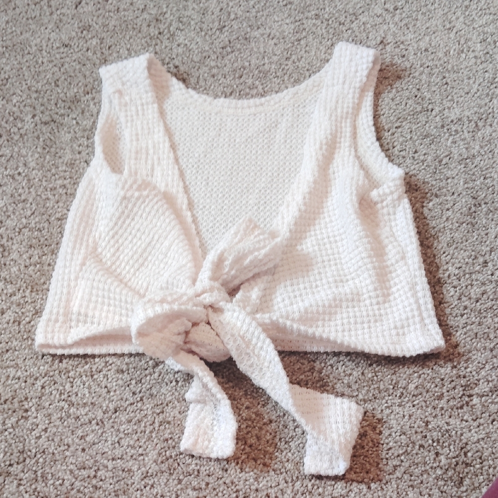 White Textured Tie-Front Top